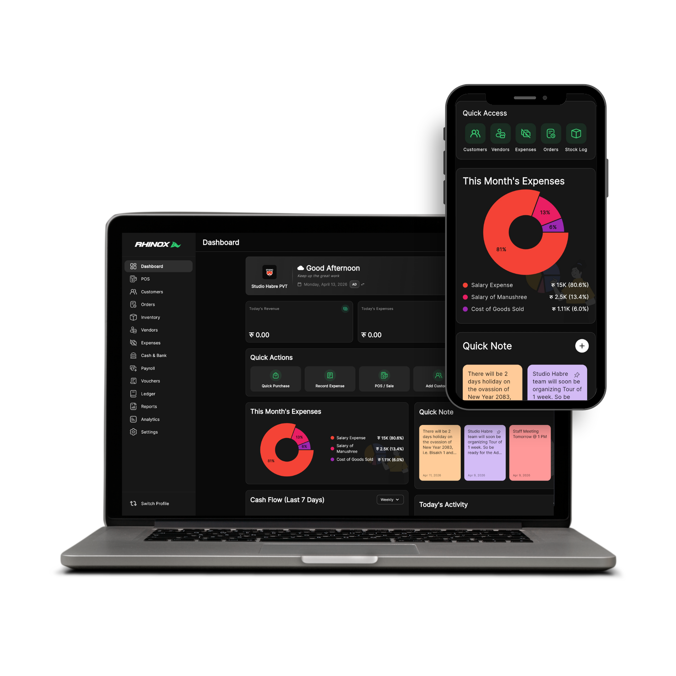 RhinoX Ledger running on desktop and mobile devices